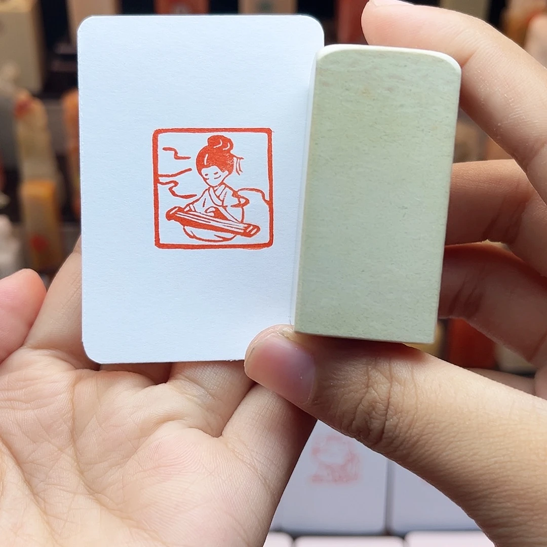 寿山石印石弹琴女孩2.5 手工篆刻