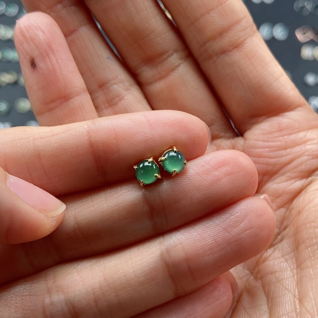 翡翠耳饰银S925镶嵌翡翠首饰