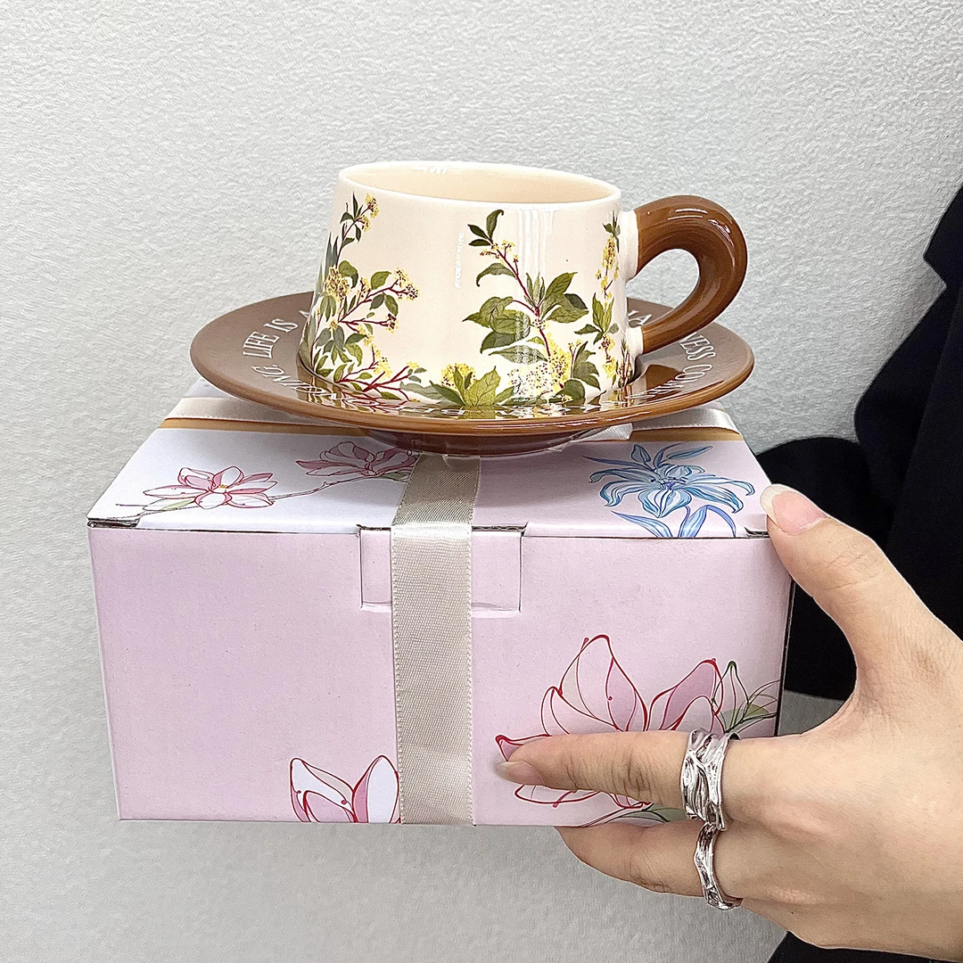 设计感复古桂花咖啡杯碟套装送女生生日礼物结婚回礼送老师伴手礼