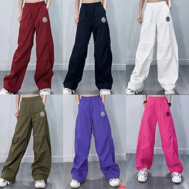 C509春夏新款天丝水洗棉刺绣伞兵裤运动裤男女同款休闲宽松潮流