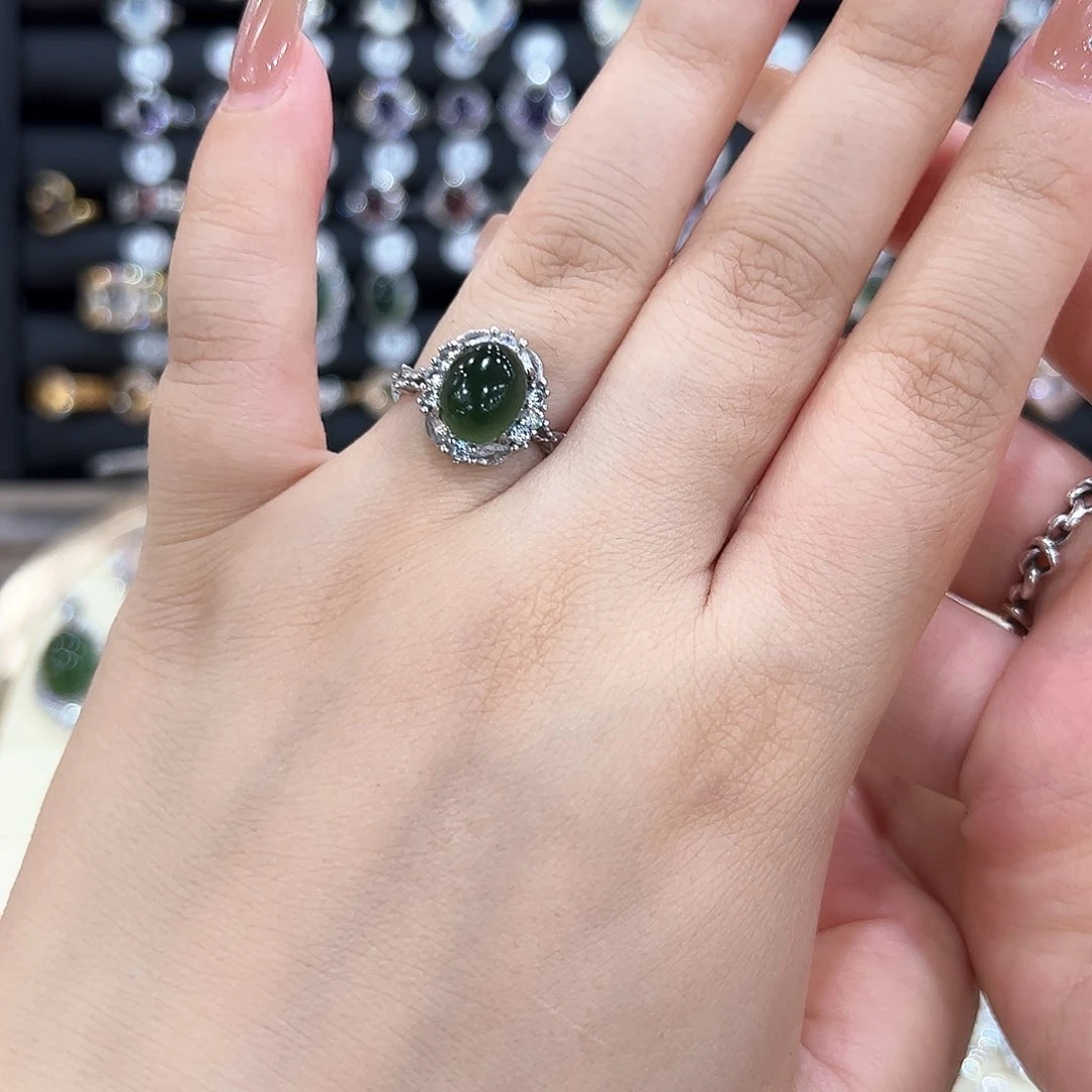 岫玉银S925镶嵌戒指