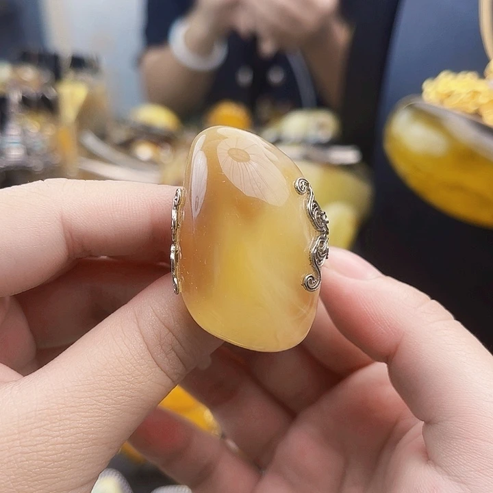 裸石琥珀银S925镶嵌