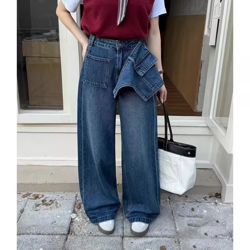 高腰阔腿牛仔裤女2025设计感秋季新款显瘦宽松百搭复古直筒长裤子