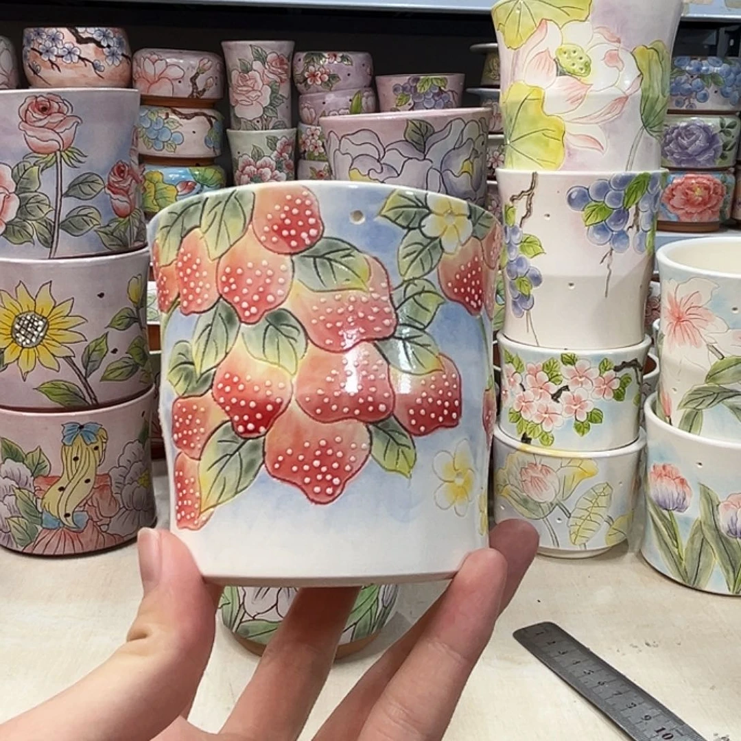 花盆景德镇多肉手绘花盆瑕疵