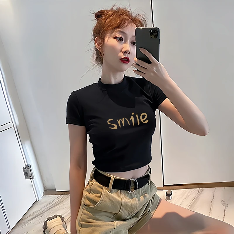 网红露脐短袖洋气女t恤夏高腰ins超火短款性感纯欲甜美可爱上衣潮