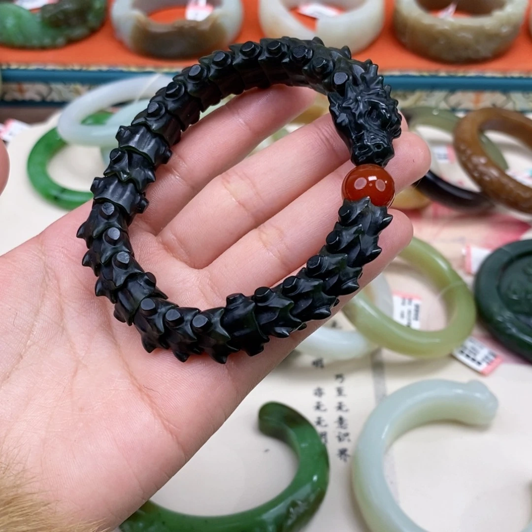 和田玉未镶嵌手镯青玉龙串