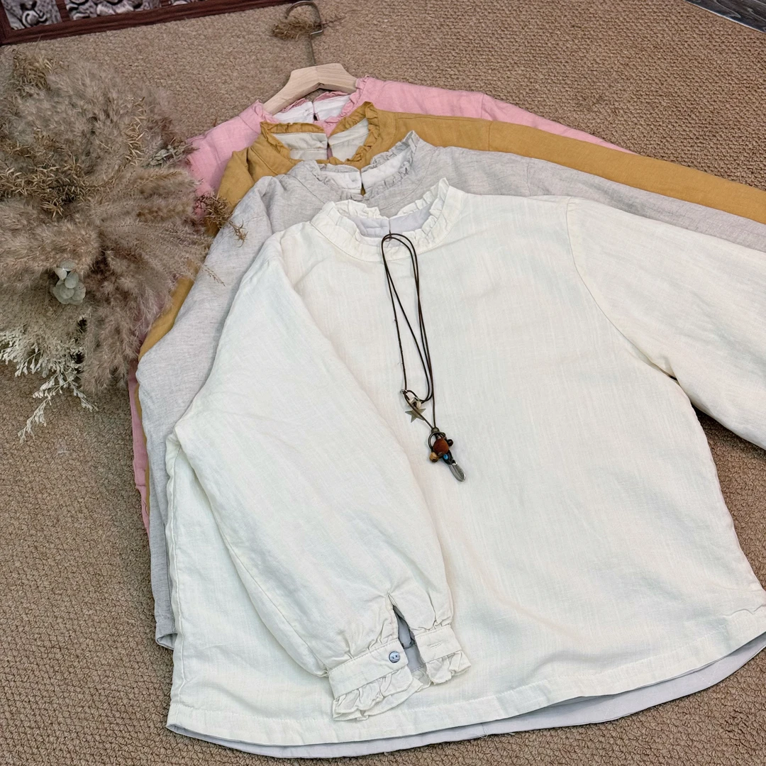 【苏里】 冬季必备 “可单穿可内搭“ 亚麻木耳领套头棉衣夹棉花苞袖