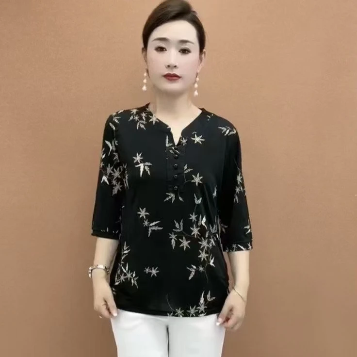 显瘦宽松款短袖遮肚子夏季新款大码妈妈装遮肉T袖中老年时尚女装