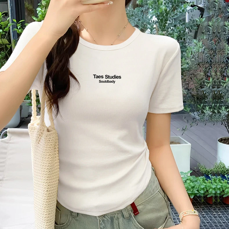 欧货白色不规则短袖t恤女2025夏季新款爆款修身时尚纯棉打底上衣
