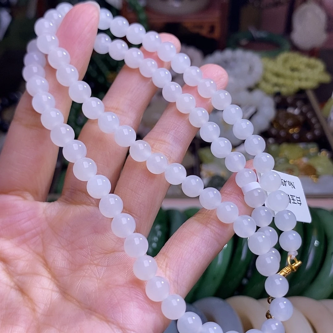 和田玉未镶嵌颈饰毕业级高冰底白玉项链6m