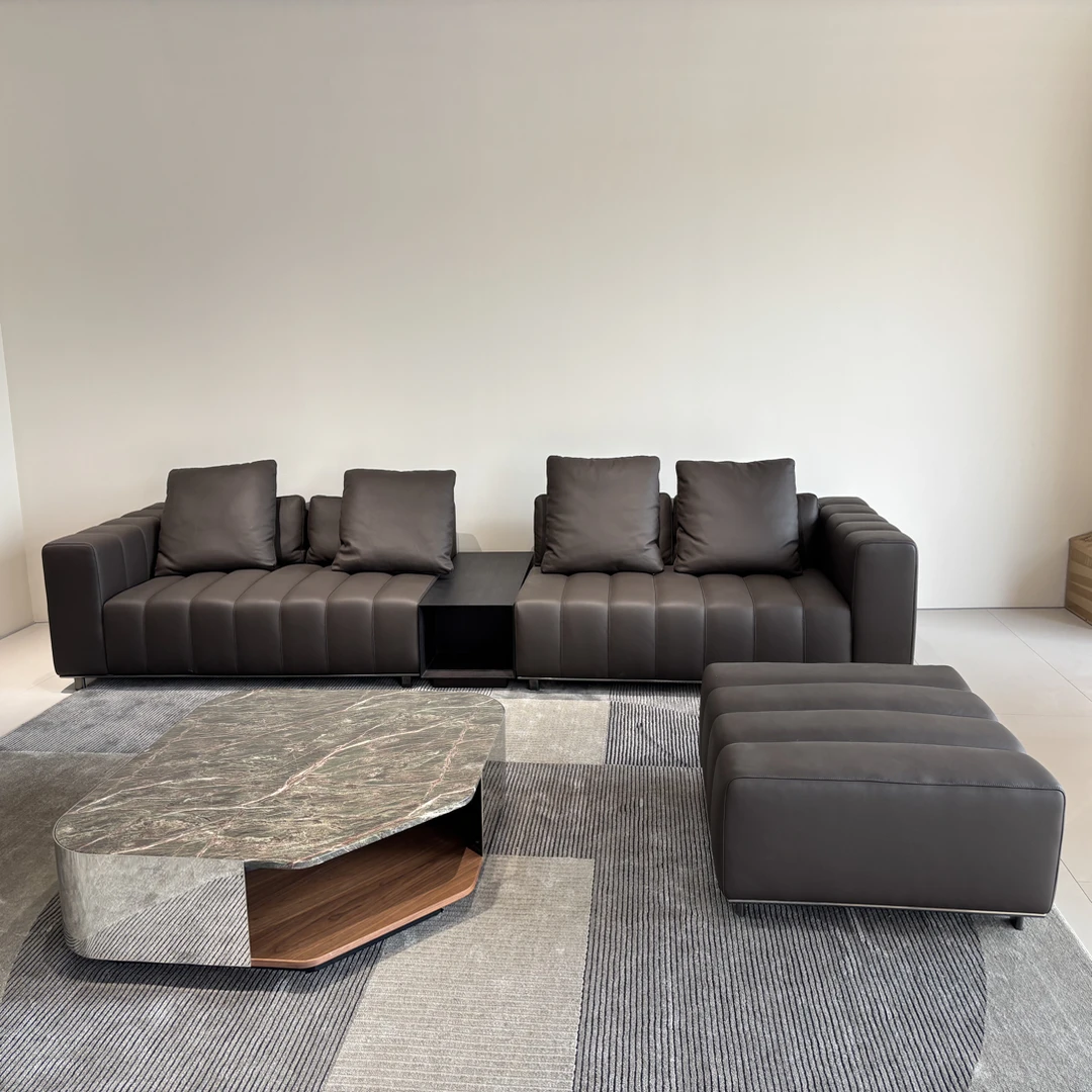 钢琴键弧形直排沙发轻奢意式极极简意式客厅皮沙发简约头层牛皮