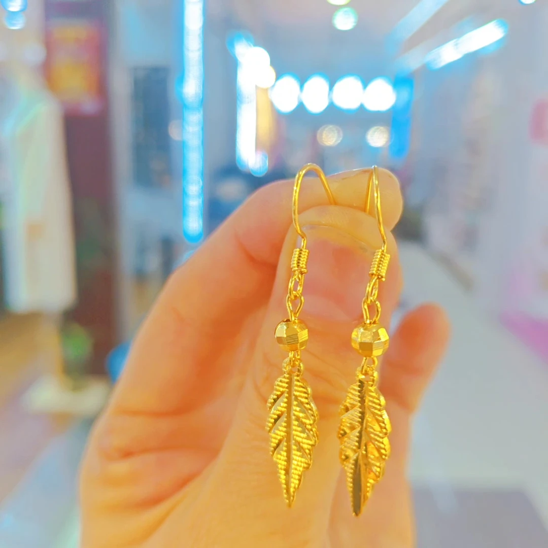 合金耳饰 铜合金耳饰 时尚民族风欧美风绿色女款百搭精美树叶耳