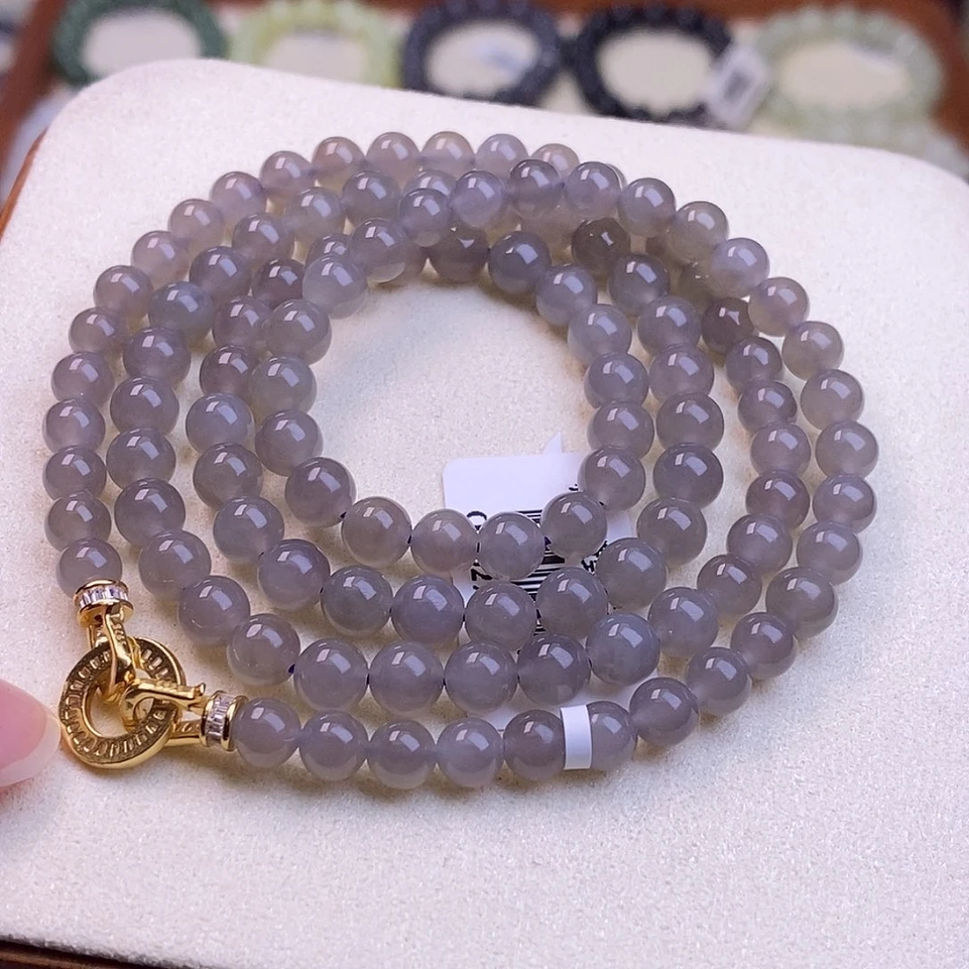 颈饰未镶嵌和田玉高冰烟紫珠链6m