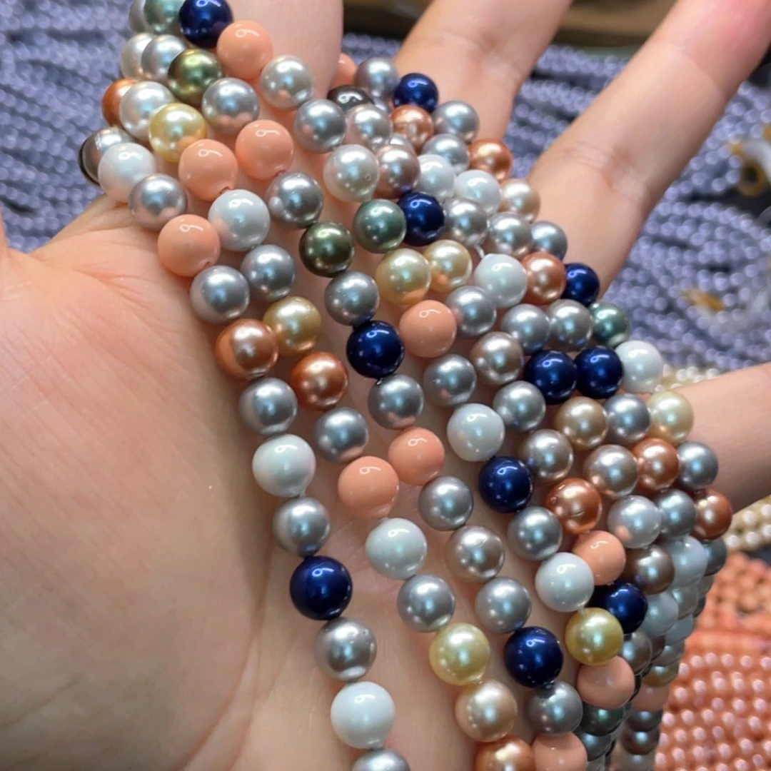 6mm贝珠拼色一条手工diy半成品