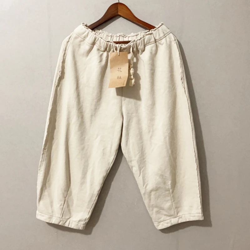 6331花社外贸原单八分卫裤时尚休闲百搭复古宽松纯色松紧腰女款