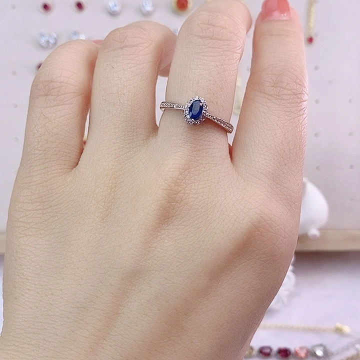 蓝宝石戒指银S925镀金镶嵌