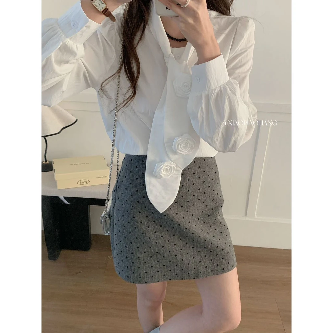 法式高级立体花朵小众设计感长袖衬衫气质通勤衬衣7251#0.1 五
