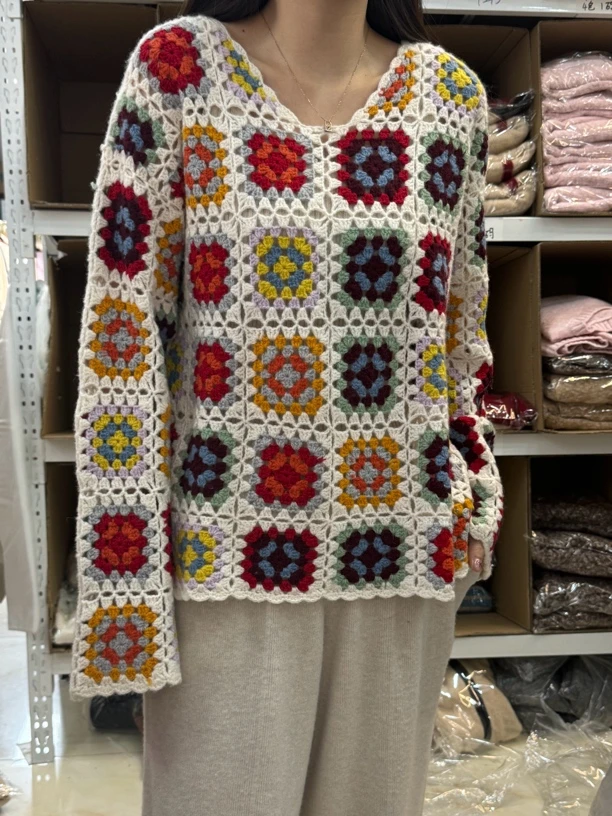 纯手工钩花羊绒衫wp