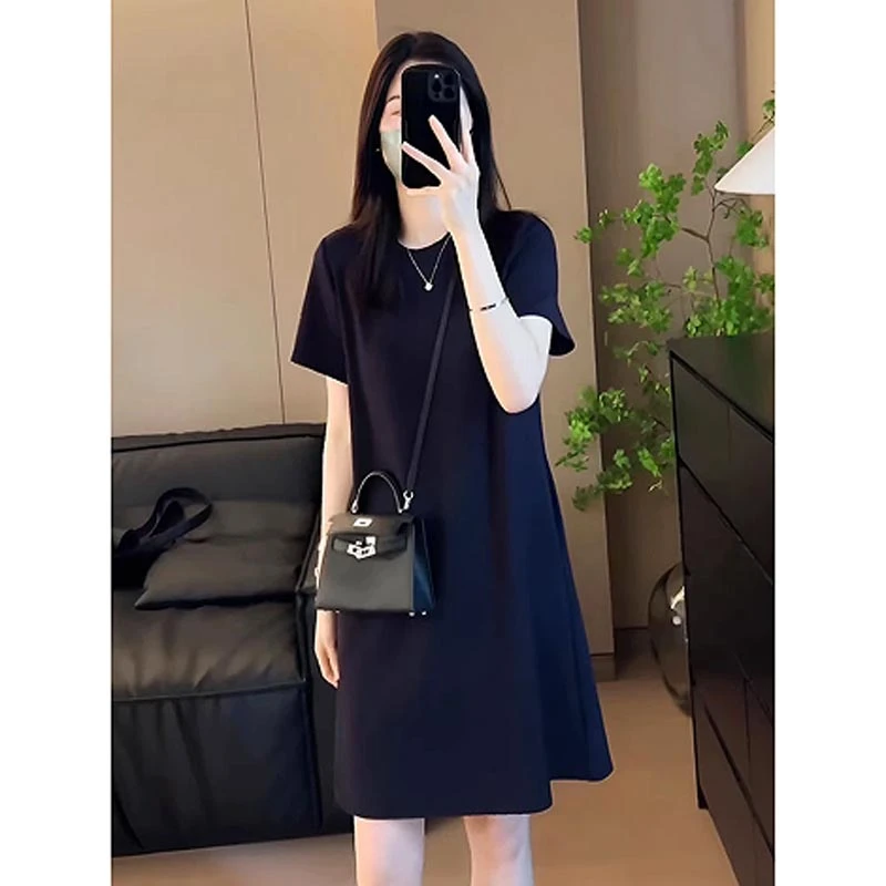 2025夏季法式爆款设计感小众短袖连衣裙女宽松显瘦百搭高级感裙子