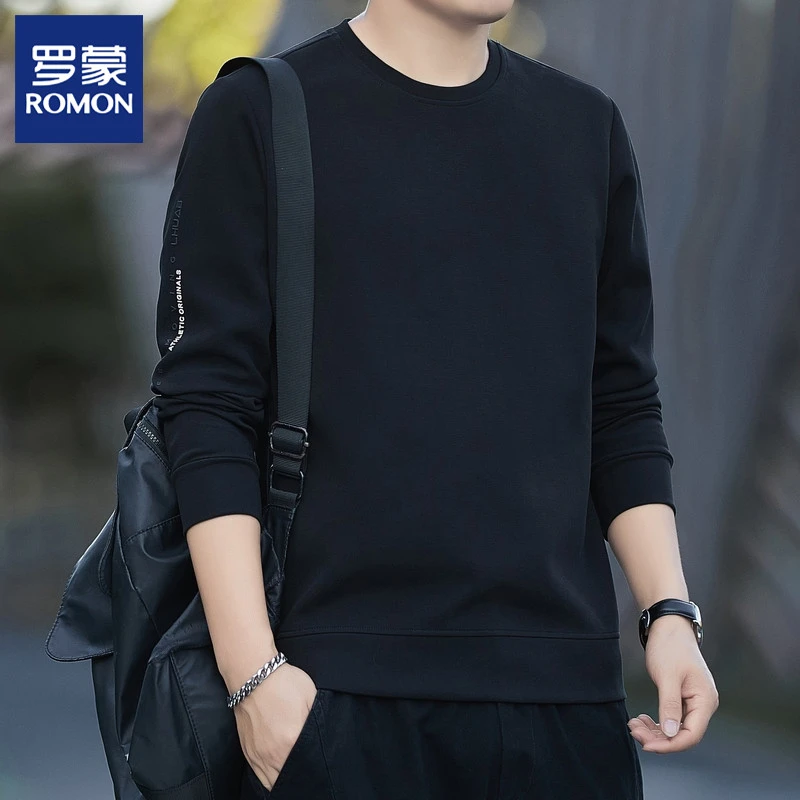 Romon/罗蒙圆领卫衣男士2025春秋季新款宽松运动上衣休闲长袖t恤
