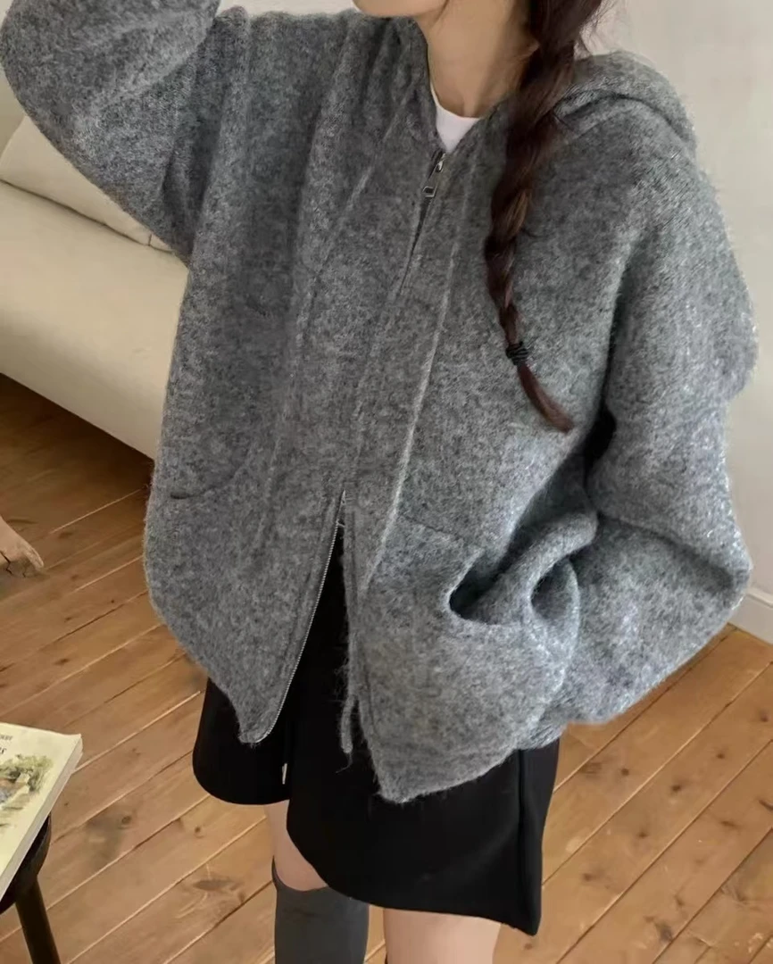 请叫我大韩 MY162连帽双拉链宽松毛衣