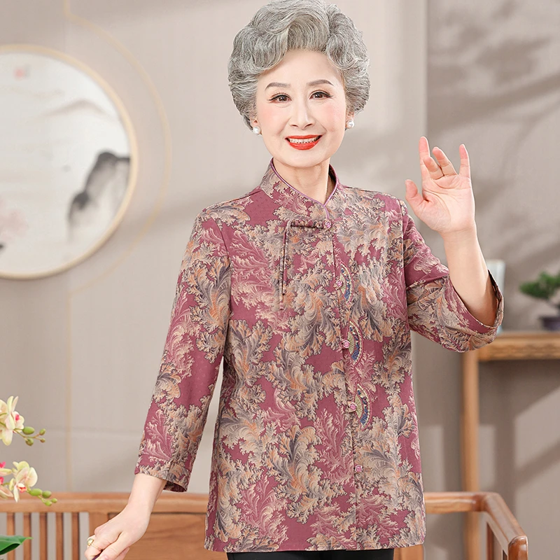 老年人春装外套女薄款奶奶装新款衬衫妈妈春秋国风老太太高档衣服
