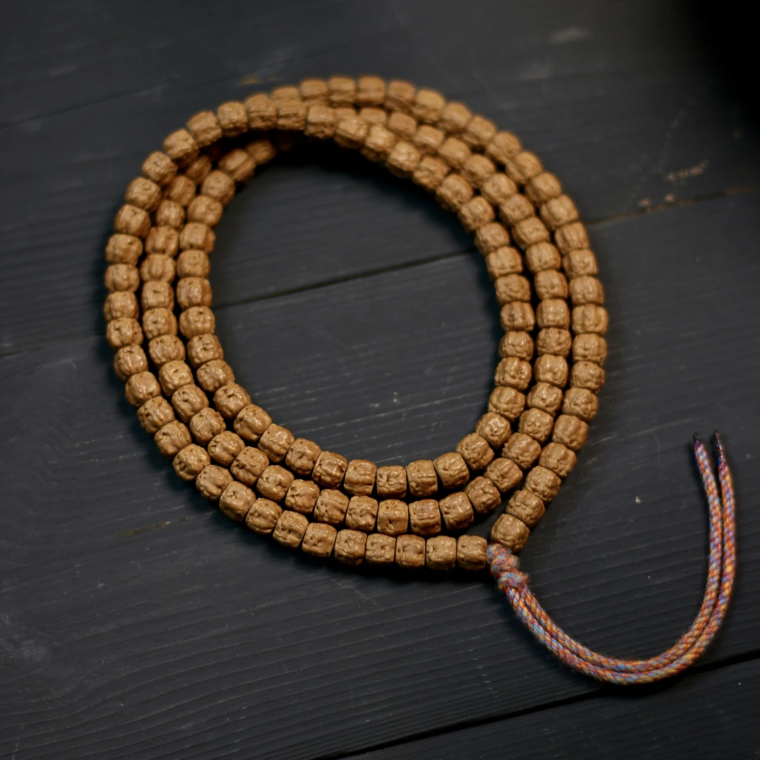 藏式直切佛手三日红小金刚盘龙纹小佛珠脖挂文玩长串