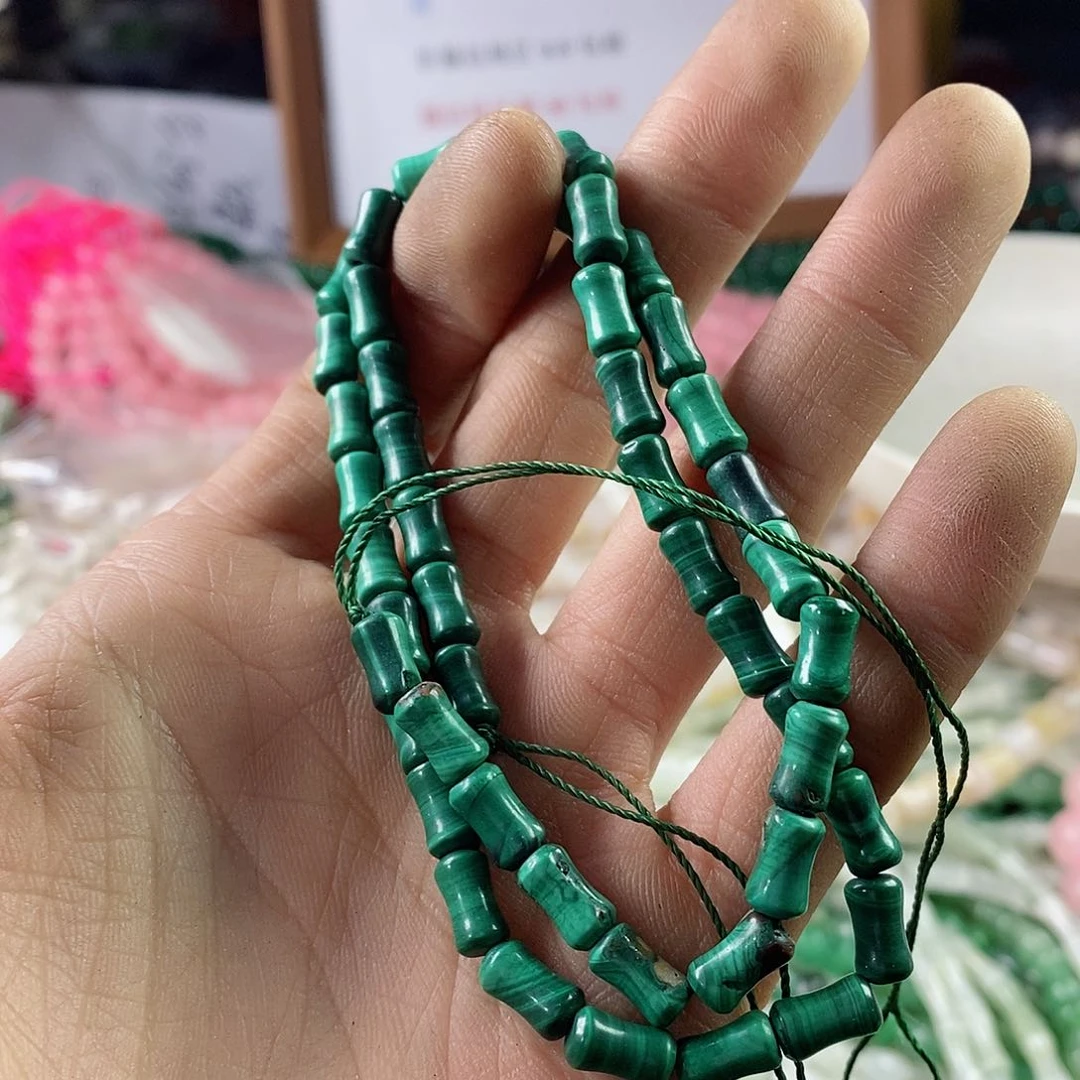 玛瑙/玉髓珠宝半成品合金一条天然5×8微瑕孔雀石竹节A205