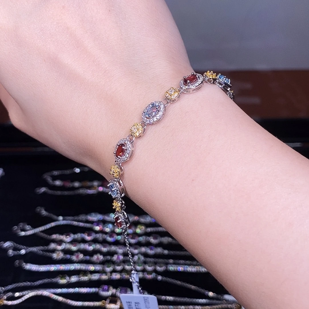 石榴石银S925镶嵌手链