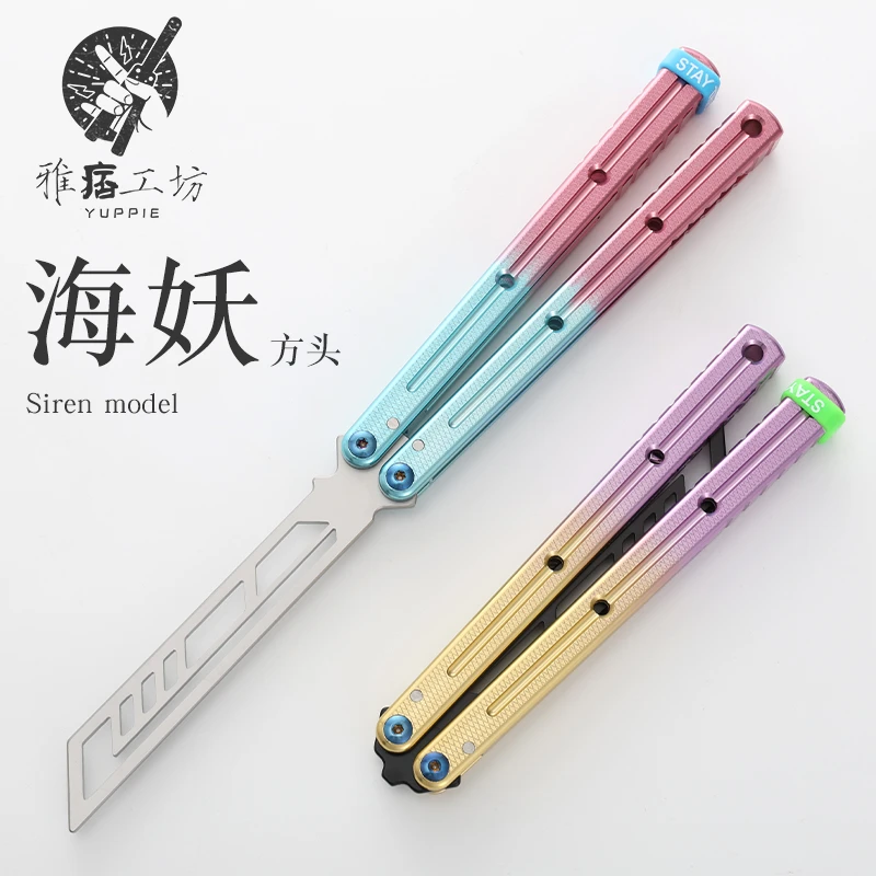 雅痞工坊蝴刀海妖轴套结构甩手刀v3方刃练习刃博弈T刃不锈钢7系蝶