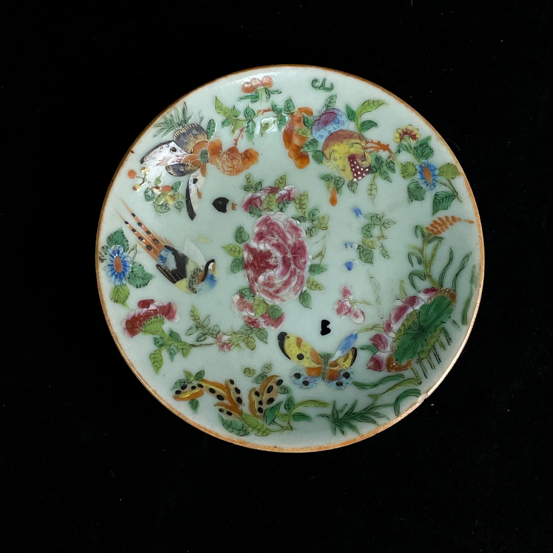 清道光豆青釉花鸟纹盘11-M25L9007D68