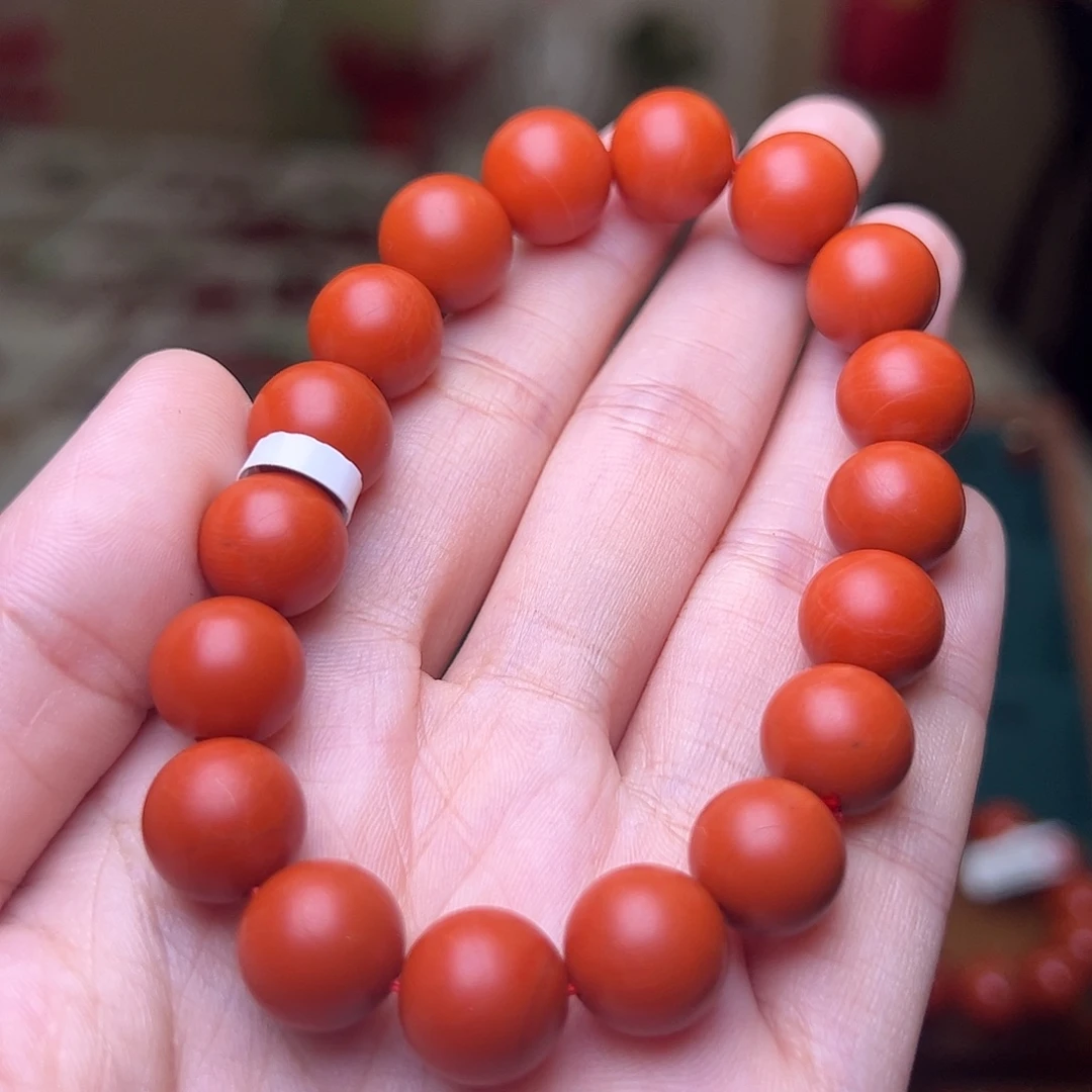 南红玛瑙未镶嵌手串保山阿东寨哑光柿子锦10mm+收藏级