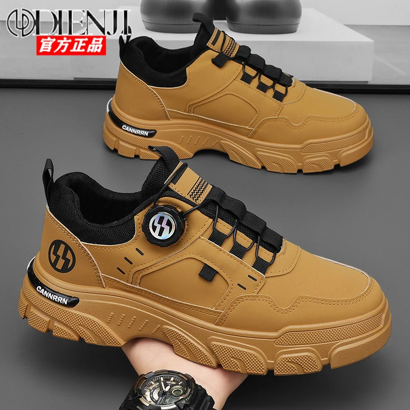 狄恩纪2025春季男鞋潮流爆款耐磨耐脏旋转纽扣马丁运动鞋