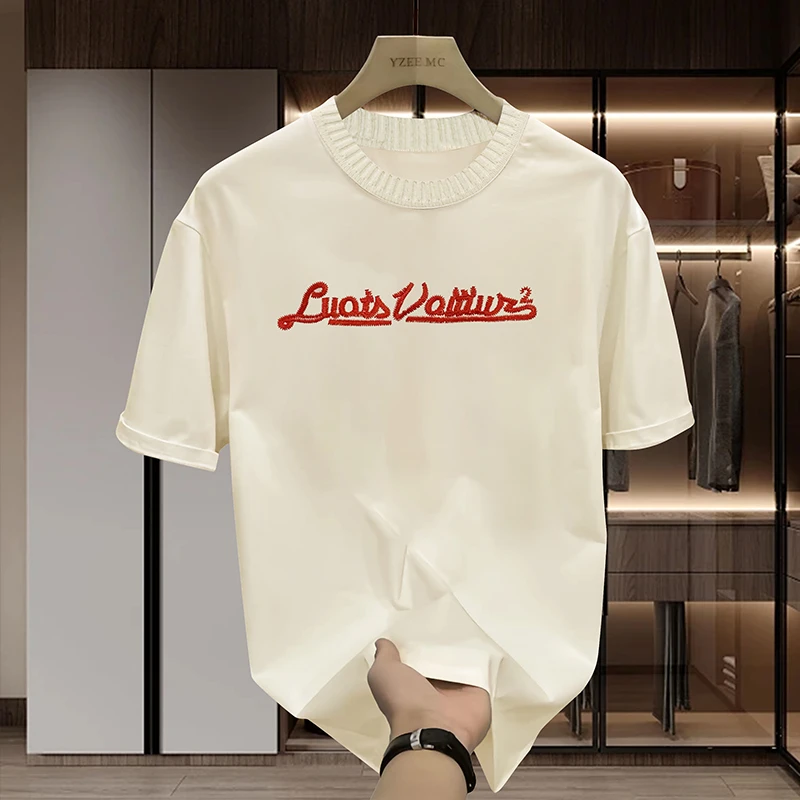 【英文刺绣-T2029】夏季新款时尚刺绣美式潮牌圆领潮流休闲百搭T恤