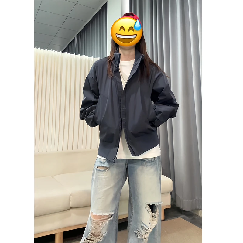 cleanfit短款外套男秋季高街百搭廓形立领复古潮流美式飞行员夹克