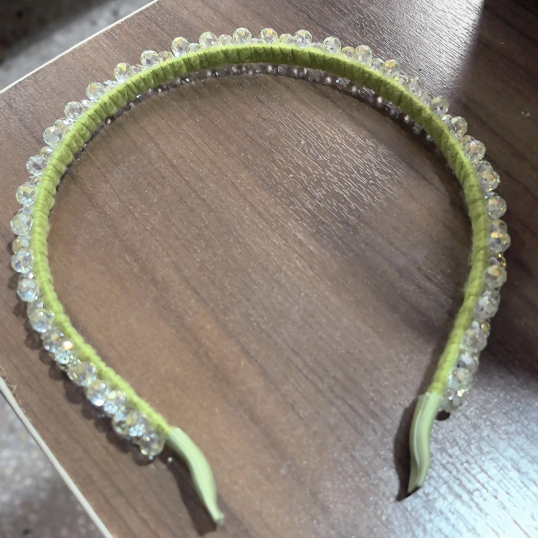 精品水晶新款精致绿色毛线缠底满水晶重工发箍WM-1211