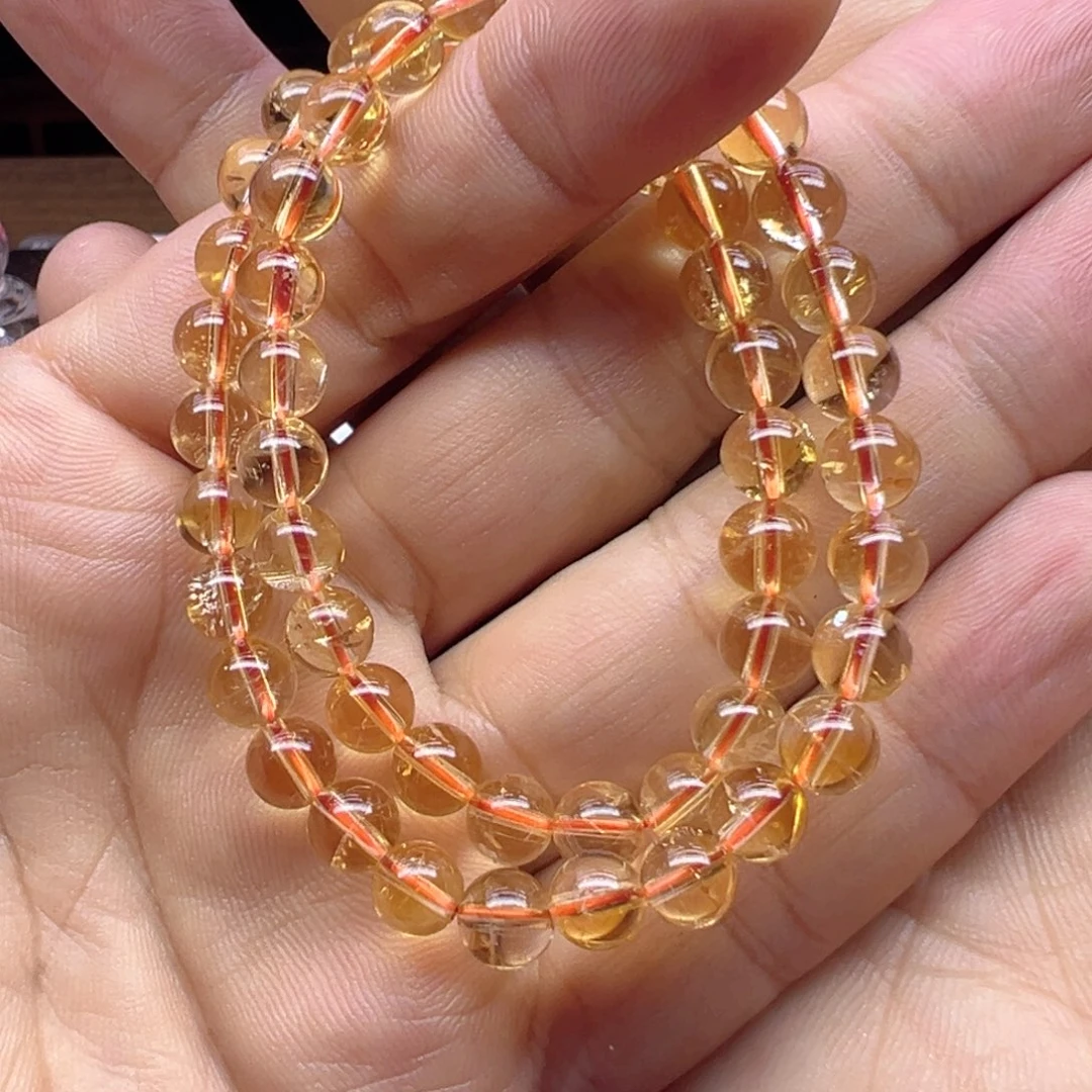 水晶手串未镶嵌来***子黄水晶双圈