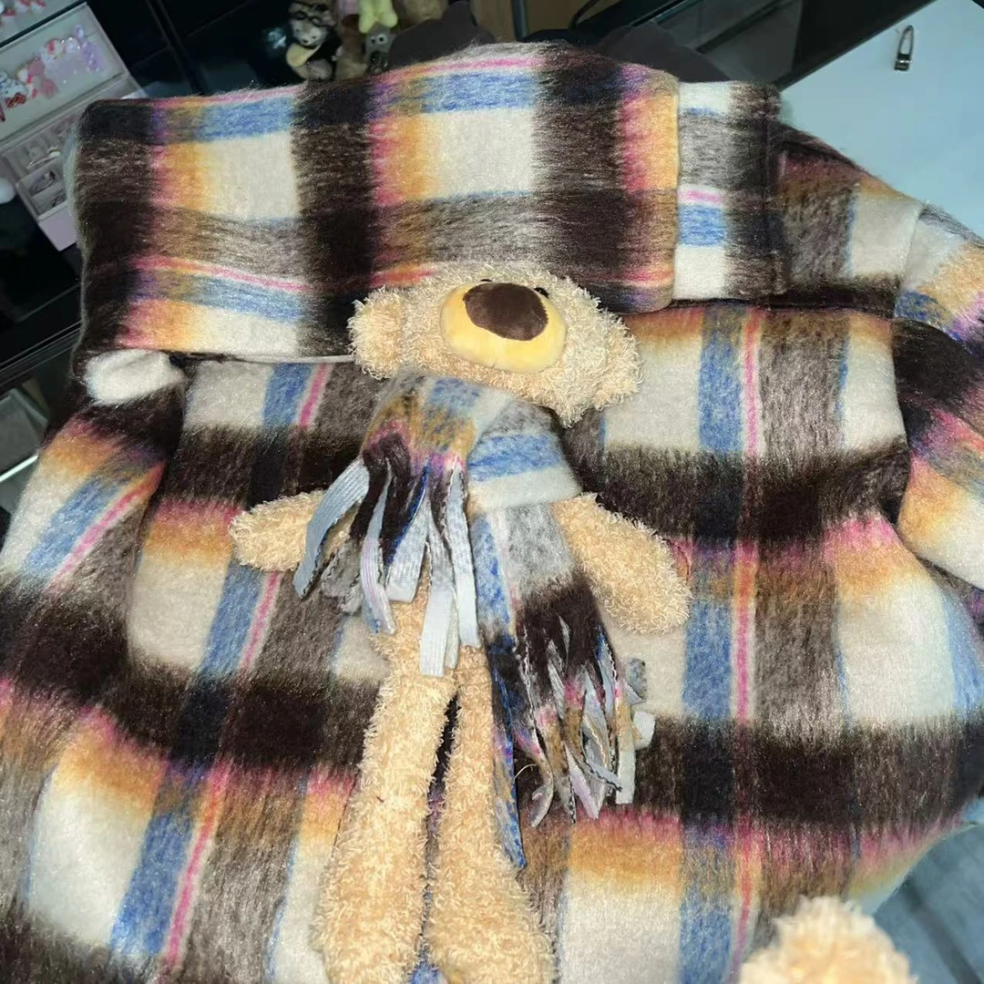 COCO AMAZING（166）格纹磨毛连帽格子小熊公仔拉链外套-4N212MY117