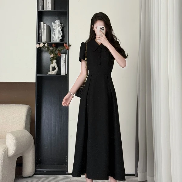 年终请沧 25夏新复古极简风雅致优雅百搭显瘦短袖连衣裙 10467 QC