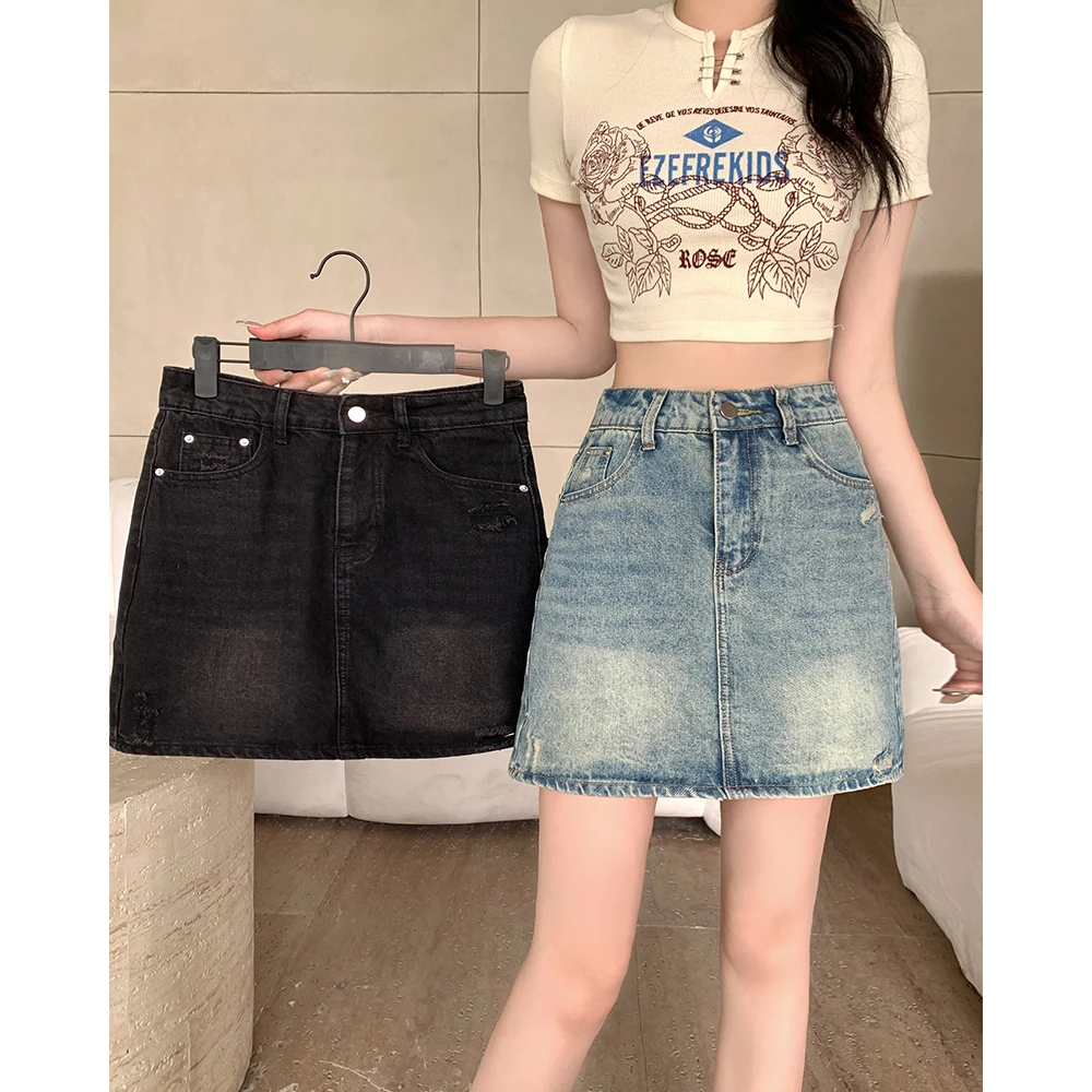 65430清胖mm大码女装2025夏季款遮胯显瘦牛仔半身裙高腰百搭短裙