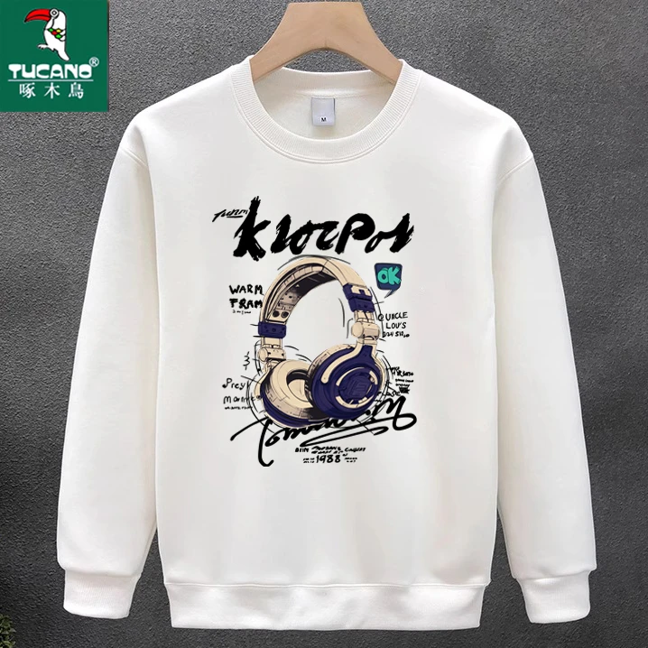 啄木鸟秋冬卫衣季新款圆领男女同款套头潮流宽松百搭印花半袖ins