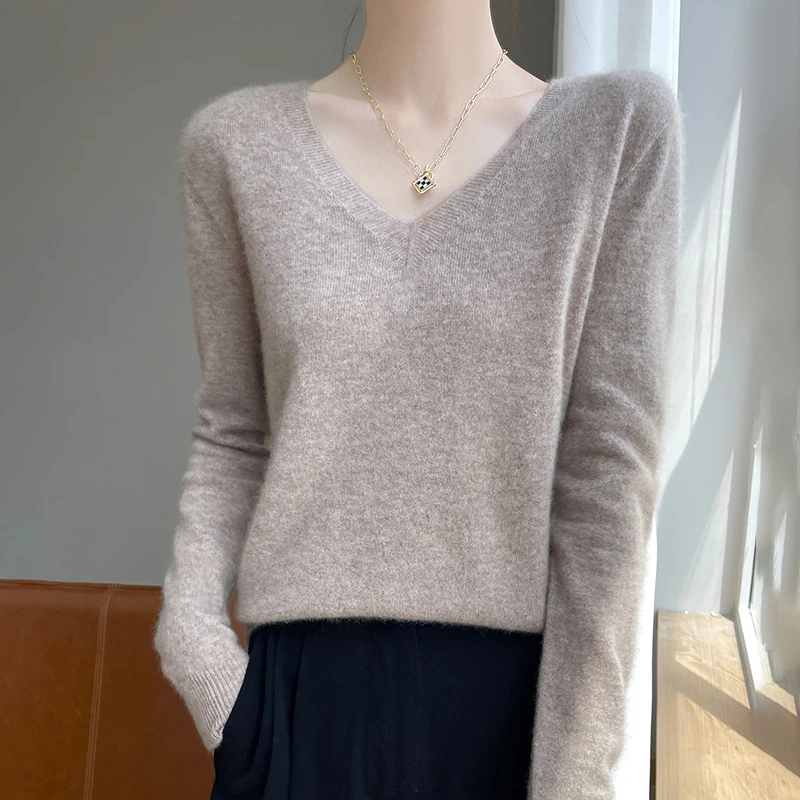 V领针织衫女秋冬新款一线成衣纯色打底衫内搭毛衣百搭套头上衣