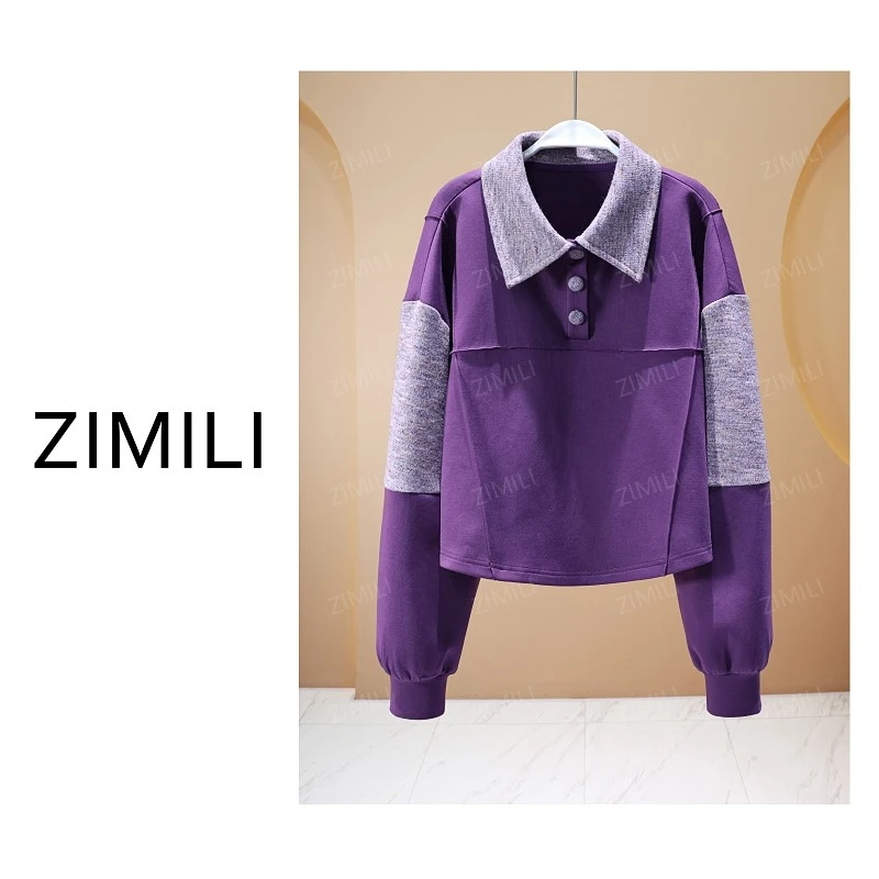 【亮哥欧货女装】冬季热暖绒加厚《葡萄紫》高定双面撞色卫衣26577-K6