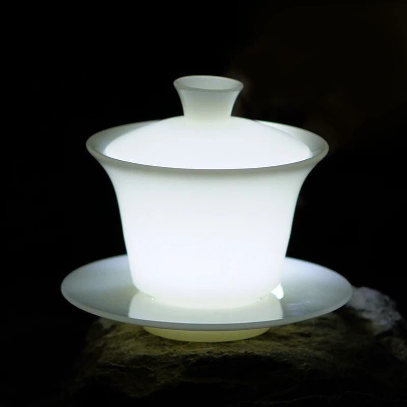 璞玉羊脂玉冰种高档马蹄盖碗简约女中式陶瓷茶盖碗功夫茶具CC8729