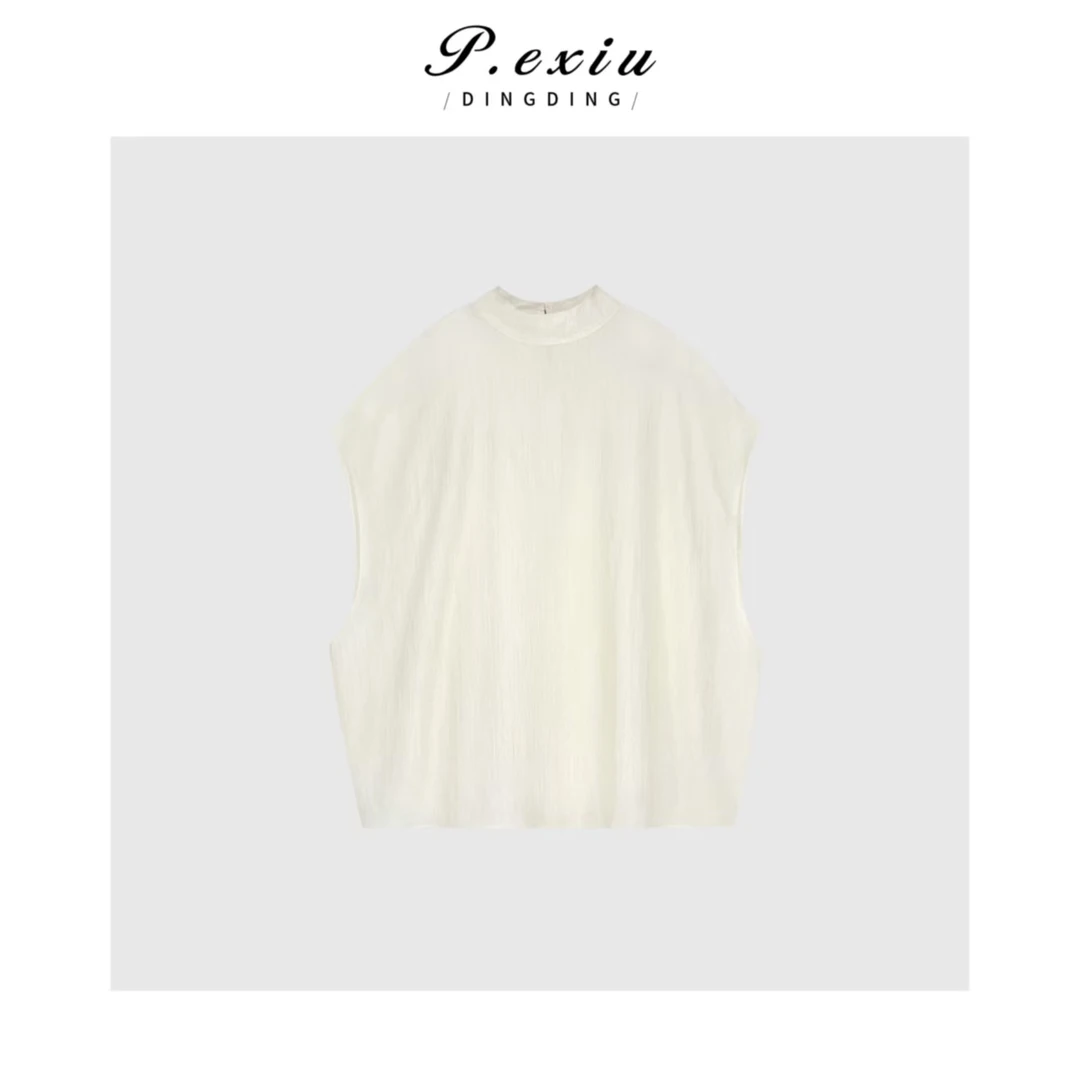 PanYiXiu/潘依绣醋酸高级感精致气质无袖翻领衬衫 W-63175