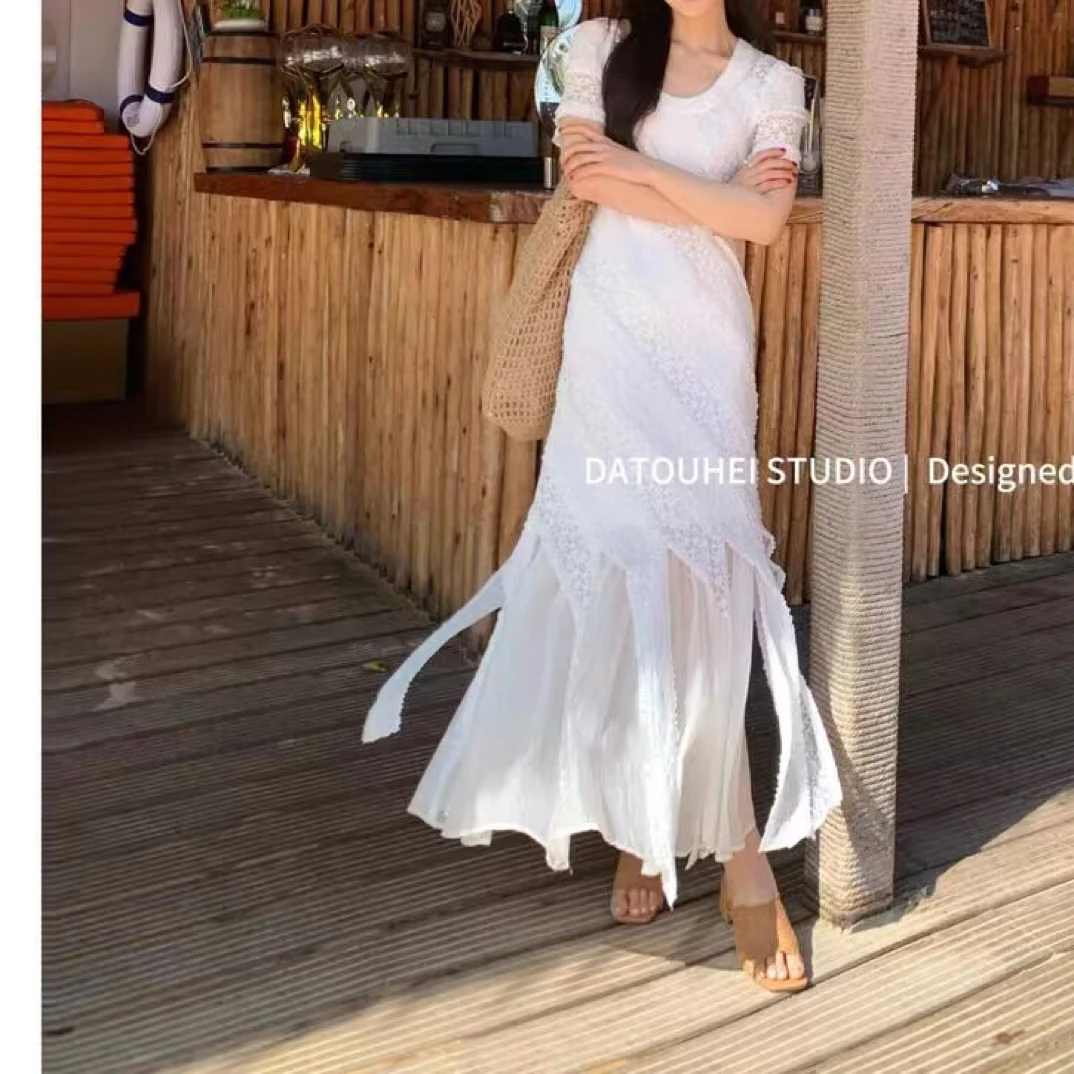 禾听月音2025女春蕾丝吊带连衣裙套装