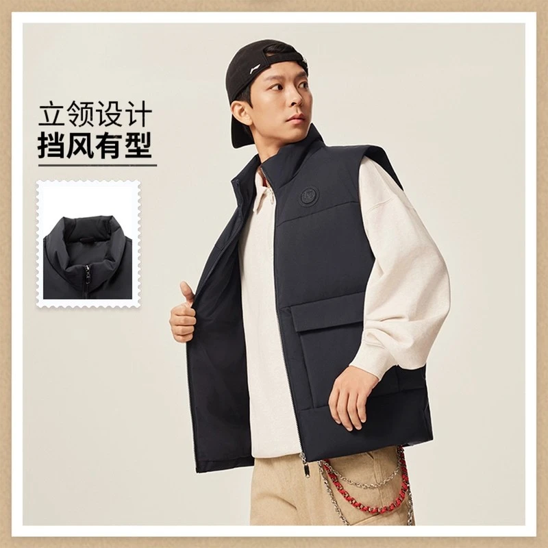 李宁羽绒马甲男子2025冬季新款防泼水80%鸭绒时尚羽绒马甲AMRV047