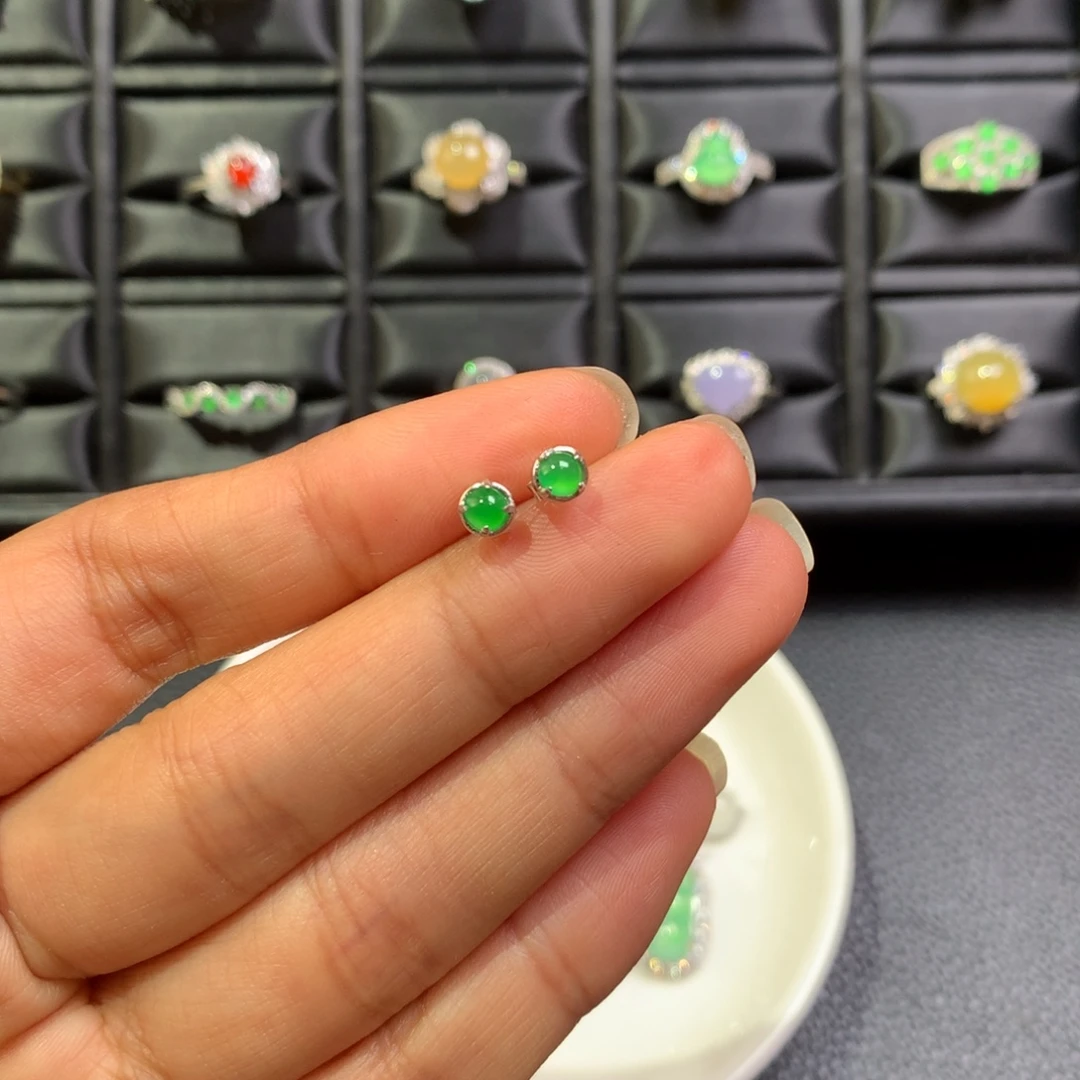 翡翠银S925镶嵌耳饰
