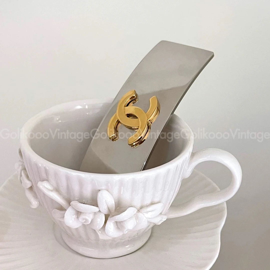 95新 Chanel/香奈儿 金银拼色时髦金属双C发夹 RB2024001