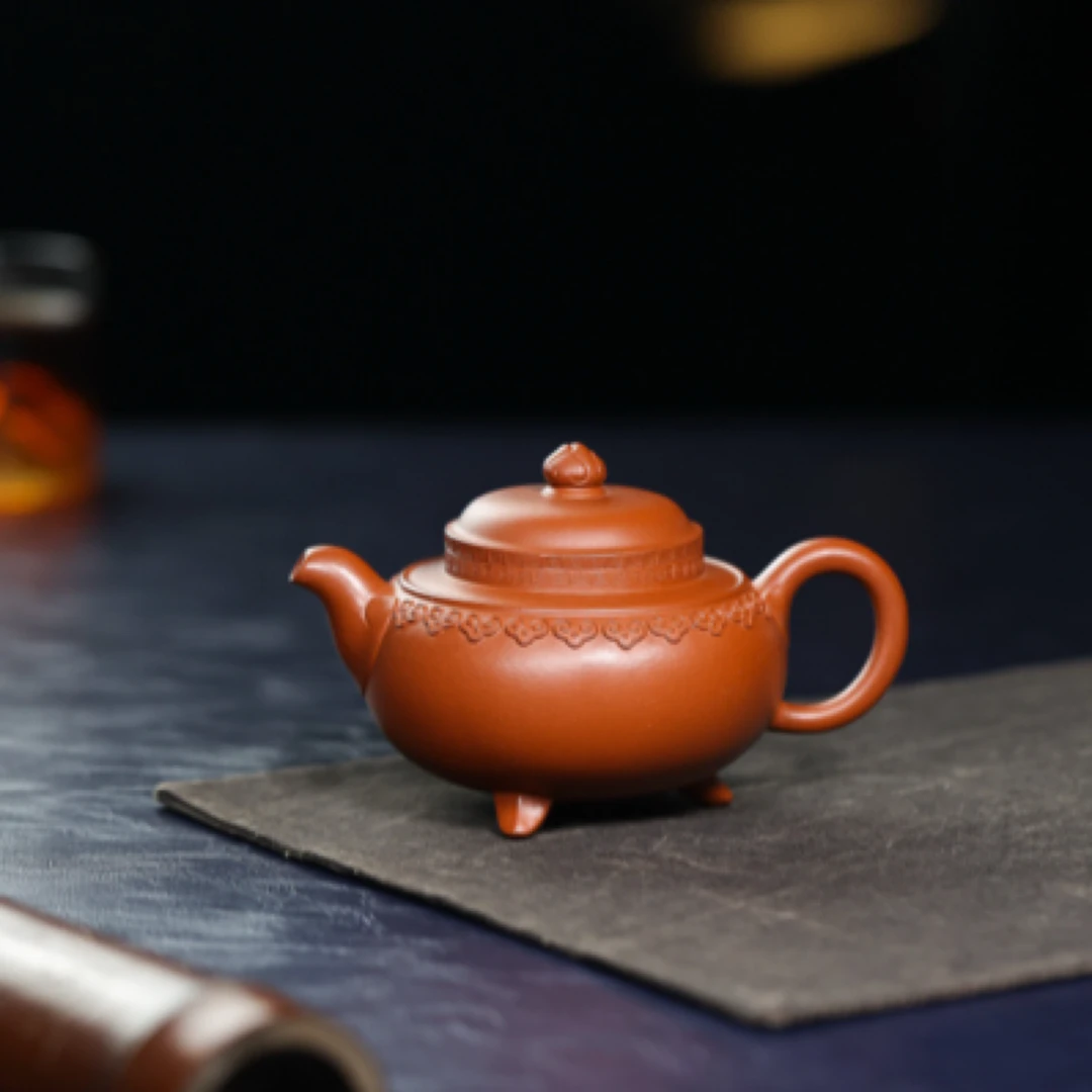 【新品】全手工云肩如意.【大拍级陶手】周玉奇制.朱泥.250cc.9孔.